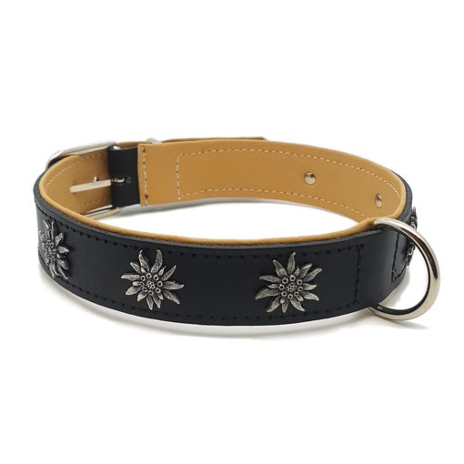 Dog collar with edelweiss metal