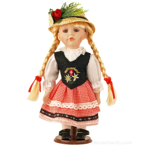 Poupée porcelaine suisse - Cheveux Blond - Habit traditionnel