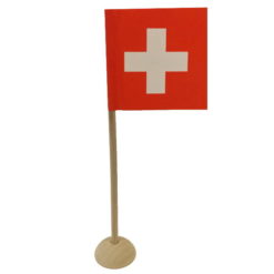 Mesa de pie con bandera suiza