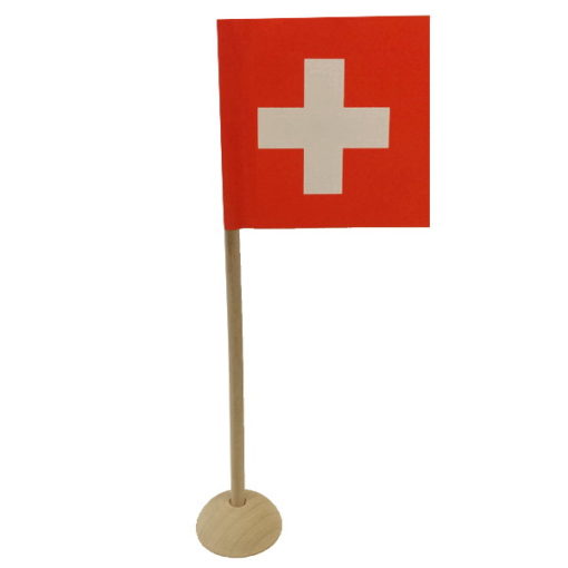 Mesa de pie con bandera suiza