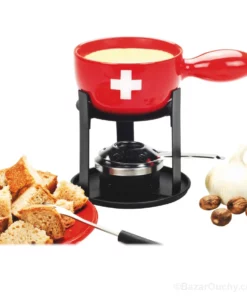 Petit caquelon à fondue fromage rouge croix suisse