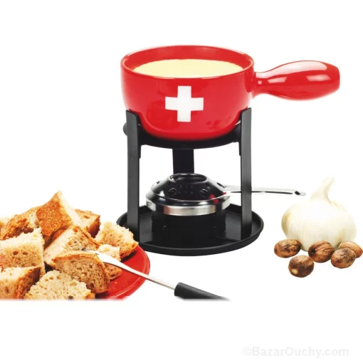 Petit caquelon à fondue fromage rouge croix suisse
