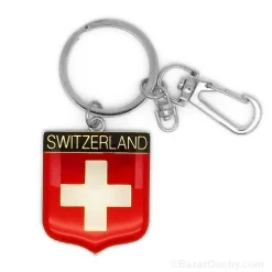 Porte clé écusson drapeau croix suisse - Argenté