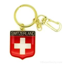 Swiss cross flag badge key ring - Gold