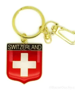 Porte clé écusson drapeau croix suisse - Doré