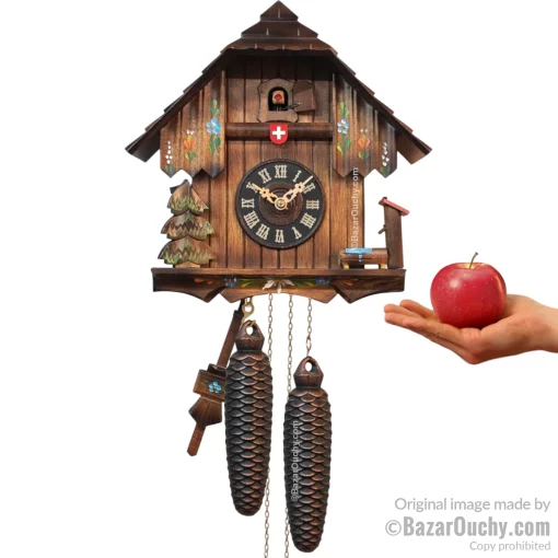 Horloge chalet coucou avec croix suisse à Lausanne
