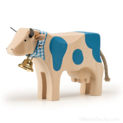 Vache en bois bleu suisse