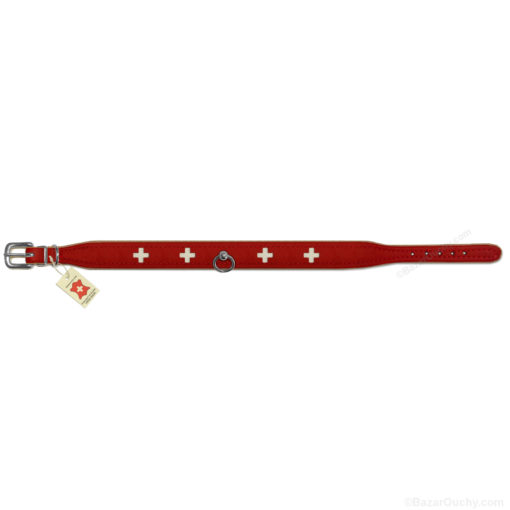 Collier chien croix suisse cuir rouge