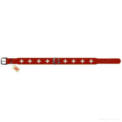 Collier chien croix suisse cuir rouge