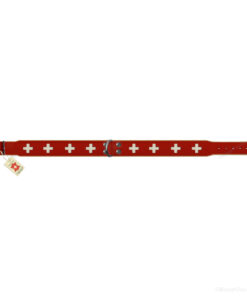 Collier chien croix suisse cuir rouge