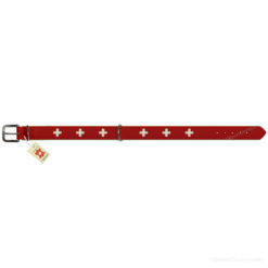 Collier chien croix suisse cuir rouge
