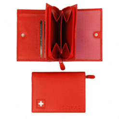 Porte monnaie cuir rouge croix suisse