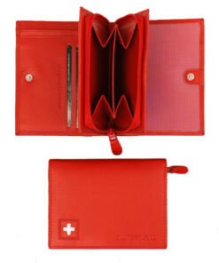 Porte monnaie cuir rouge croix suisse