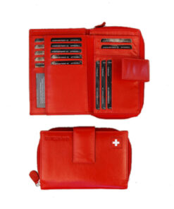 Porte monnaie cuir rouge croix suisse