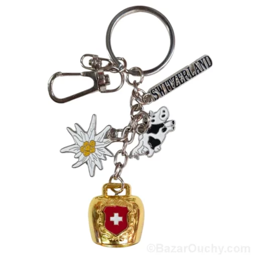 Porte clé suisse avec cloche dorée