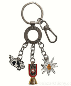 Porte-clé suisse vache cloche edelweiss_
