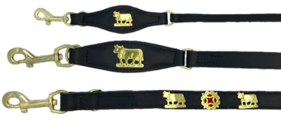 Leather dog leash with metal cow