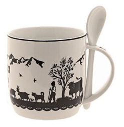 Tasse motif découpage suisse poya noir et blanc