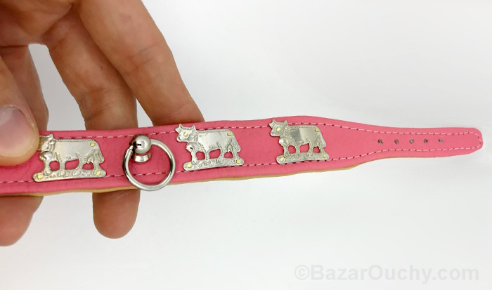 Pink metal cow dog collar
