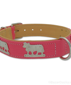 Collier chien cuir rose vache en métal