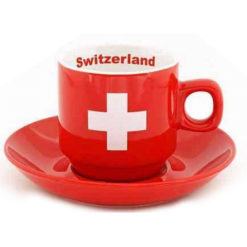 Tasse croix suisse rouge avec sous tasse