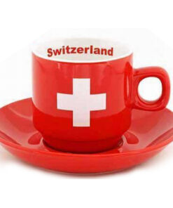 Tasse croix suisse rouge avec sous tasse
