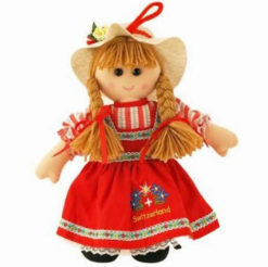 Disfraz de muñeca de juguete tradicional vestido suizo