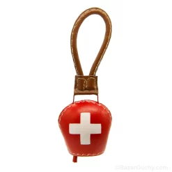 Cloche vache rouge croix suisse en métal