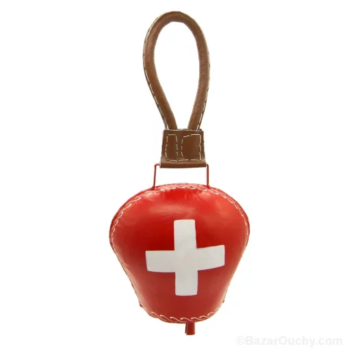 Cloche vache rouge croix suisse en métal