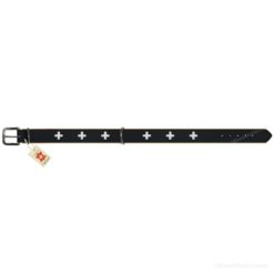 Hundehalsband Swiss Cross Leder schwarz