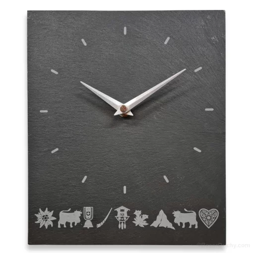 Horloge murale - Ardoise avec découpages suisses
