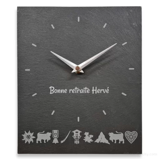 Horloge murale - Ardoise avec découpages suisses