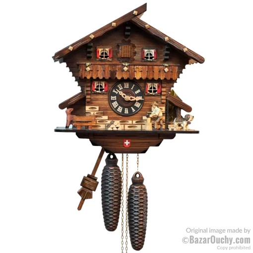 Horloge chalet coucou 8 jours avec croix suisse