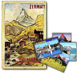 Postal, póster, pegatina, calendario y libro suizo.