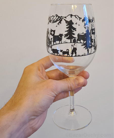 Swiss decoupage poya wine glass