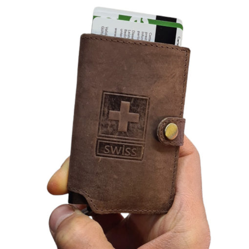 Swiss cross leather card holder