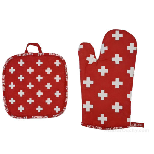 Swiss cross kitchen glove and pot holder