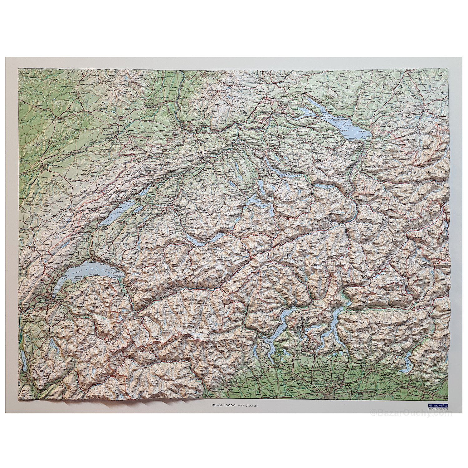 Carte Suisse en relief 3D - BazarOuchy
