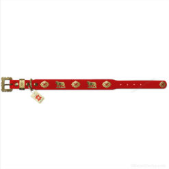Red leather dog collar with metal cow