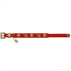 Collier chien cuir rouge avec vache en métal