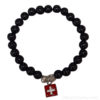 Bracelet croix suisse - Boules noires