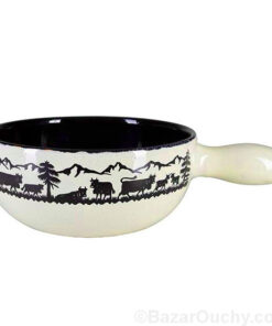 Caquelon fondue beige decoupage poya