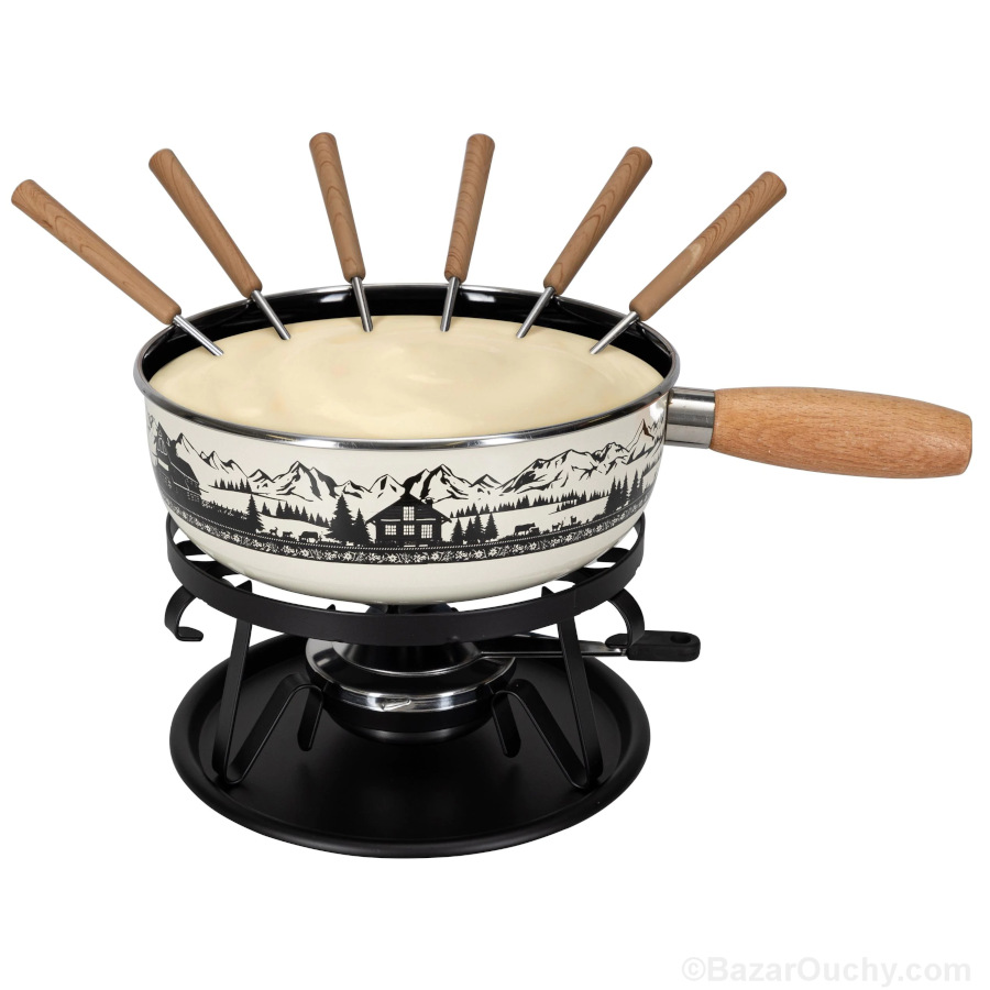 Fondue set - Caquelon découpage suisse