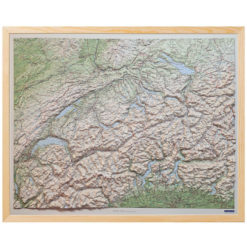 Mapa suizo en relieve 3D - Marco de madera natural