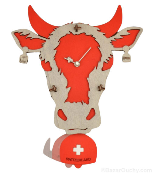 Horloge pendule tête de vache suisse - Rouge
