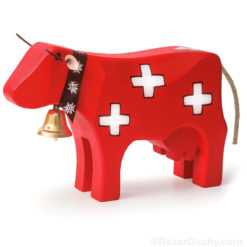 Vache en bois rouge suisse jouet croix suisse