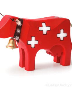Vache en bois rouge suisse jouet croix suisse