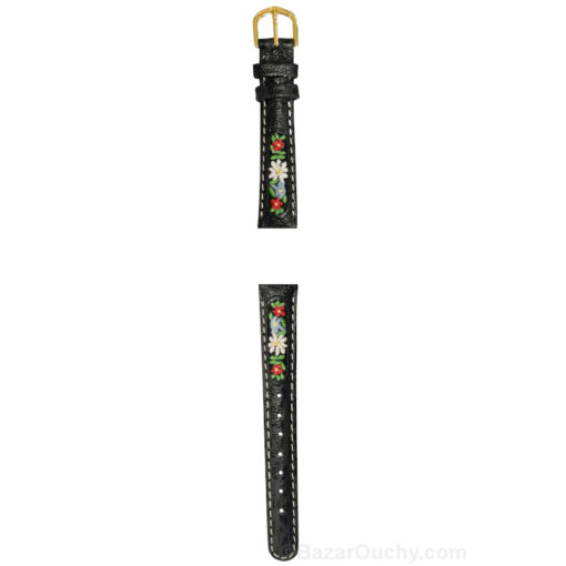 Folk Embroidered Swiss Flower Watch Strap - Dark Gray - Long