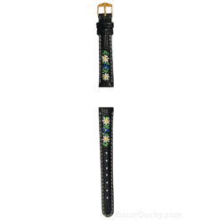 Cinturino per orologio con fiori svizzeri ricamati folk - nero - lungo