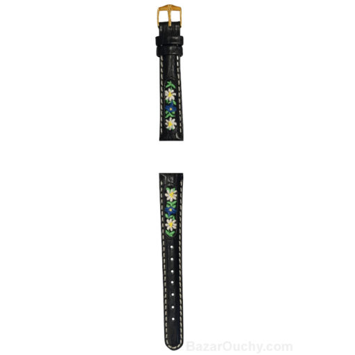 Folk Embroidered Swiss Flower Watch Strap - Black - Long